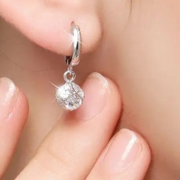 STERLING Silver Crystal Cage Hoop Earrings - Picture 5 of 6